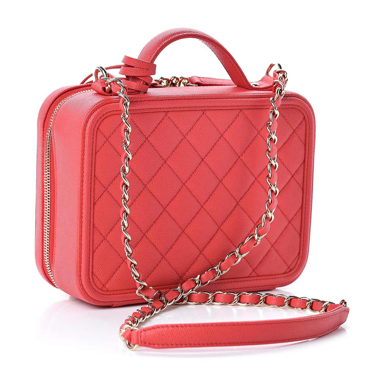 Caviar Quilted Medium CC Filigree Vanity Case Red