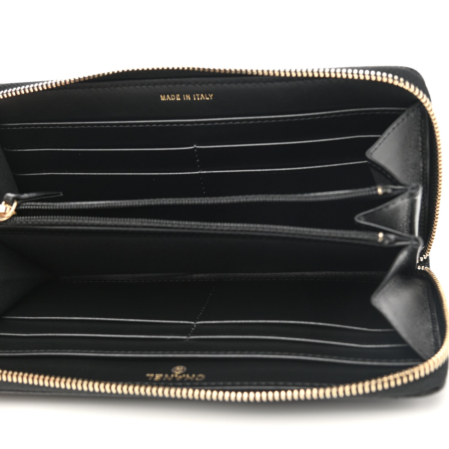 Chanel Caviar Camellia Embossed Large Zip Around Gusset Wallet Black 5 of 8