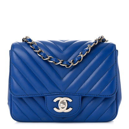 Chanel Caviar Chevron Quilted Mini Square Flap Blue 1 of 10