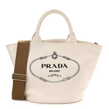 Prada Canapa Logo Bucket Tote White 3 of 11