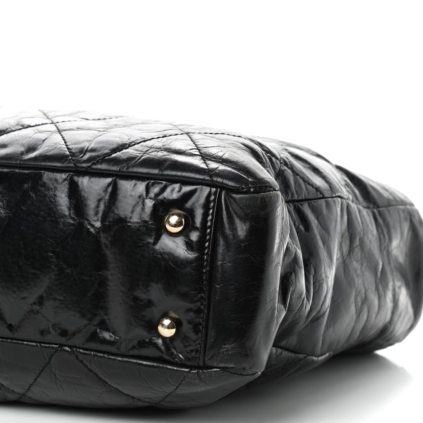Glazed Calfskin Lambskin Quilted Portobello Tote Black