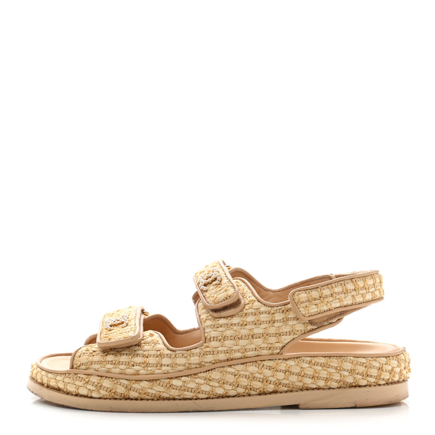 Braided Fabric Velcro Dad Sandals 38.5 Beige