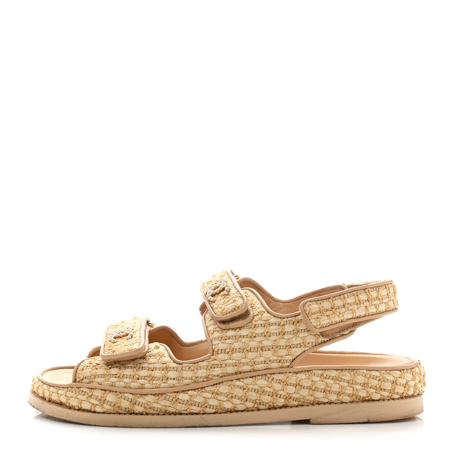 Chanel Braided Fabric Velcro Dad Sandals 38.5 Beige 1 of 19