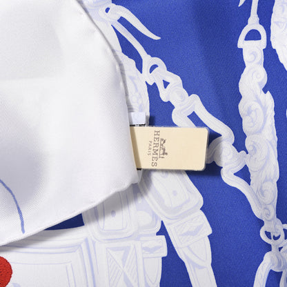 Hermes Silk Brides Fleuries Scarf 90 Bleu Roy White Rouge 5 of 6