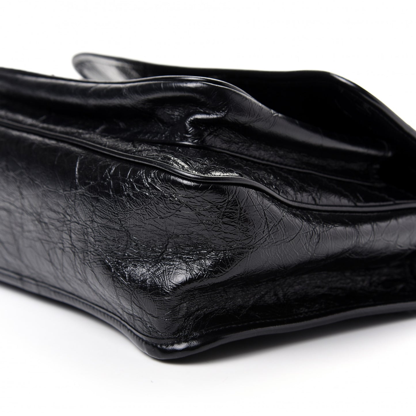 Crinkled Calfskin Matelasse Monogram Medium Niki Chain Satchel Black