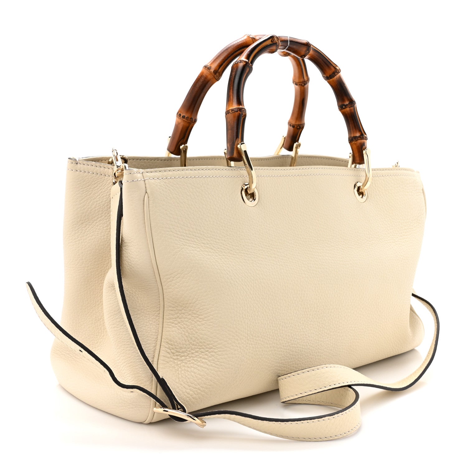 Gucci Pebbled Calfskin Medium Bamboo Shopper Tote Off White 3 of 12