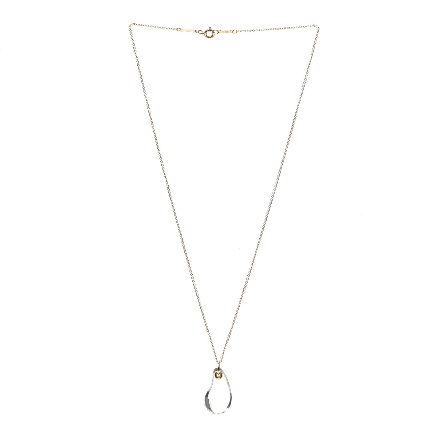 18K Yellow Gold Rock Crystal Elsa Peretti Teardrop Pendant Necklace