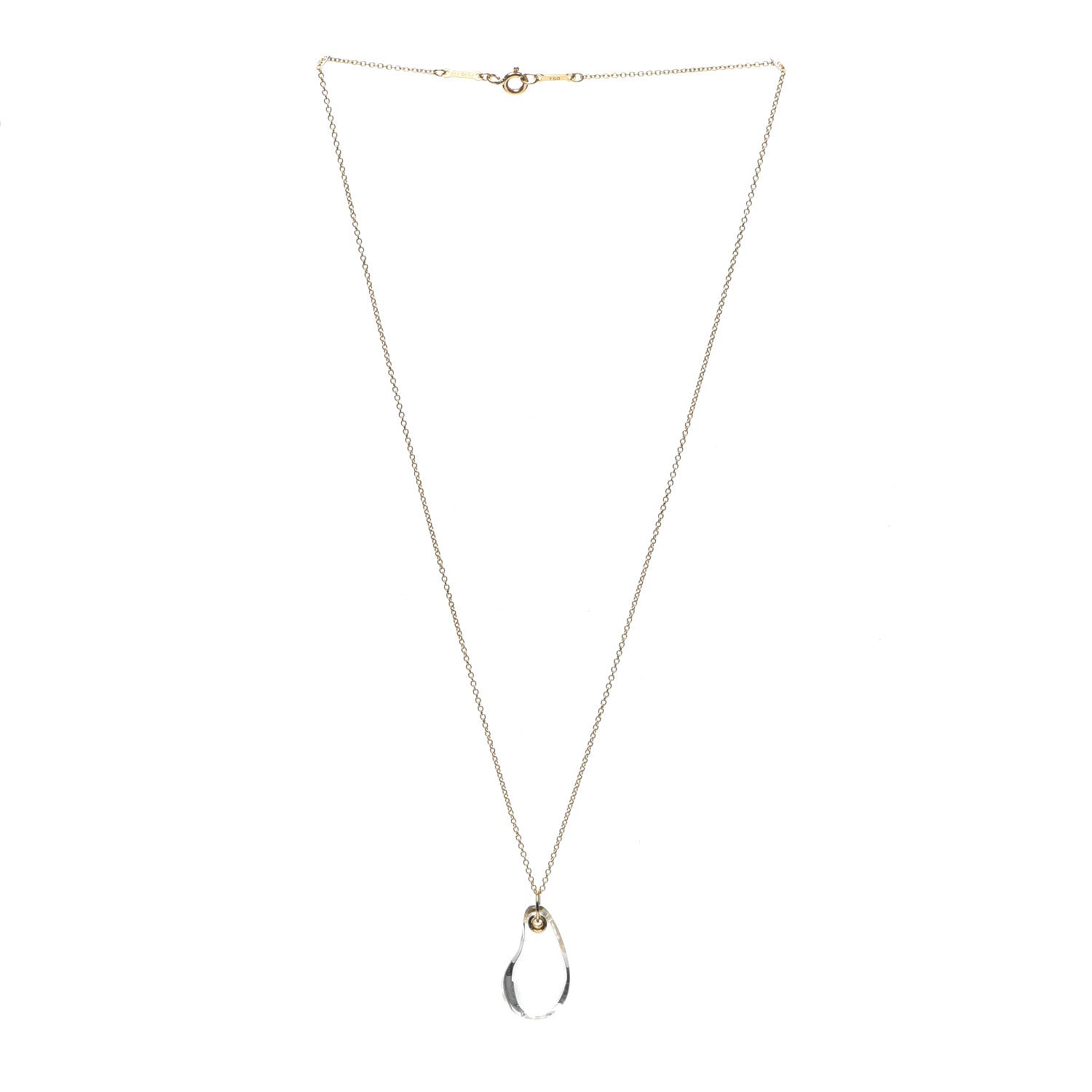 Tiffany 18K Yellow Gold Rock Crystal Elsa Peretti Teardrop Pendant Necklace 3 of 8