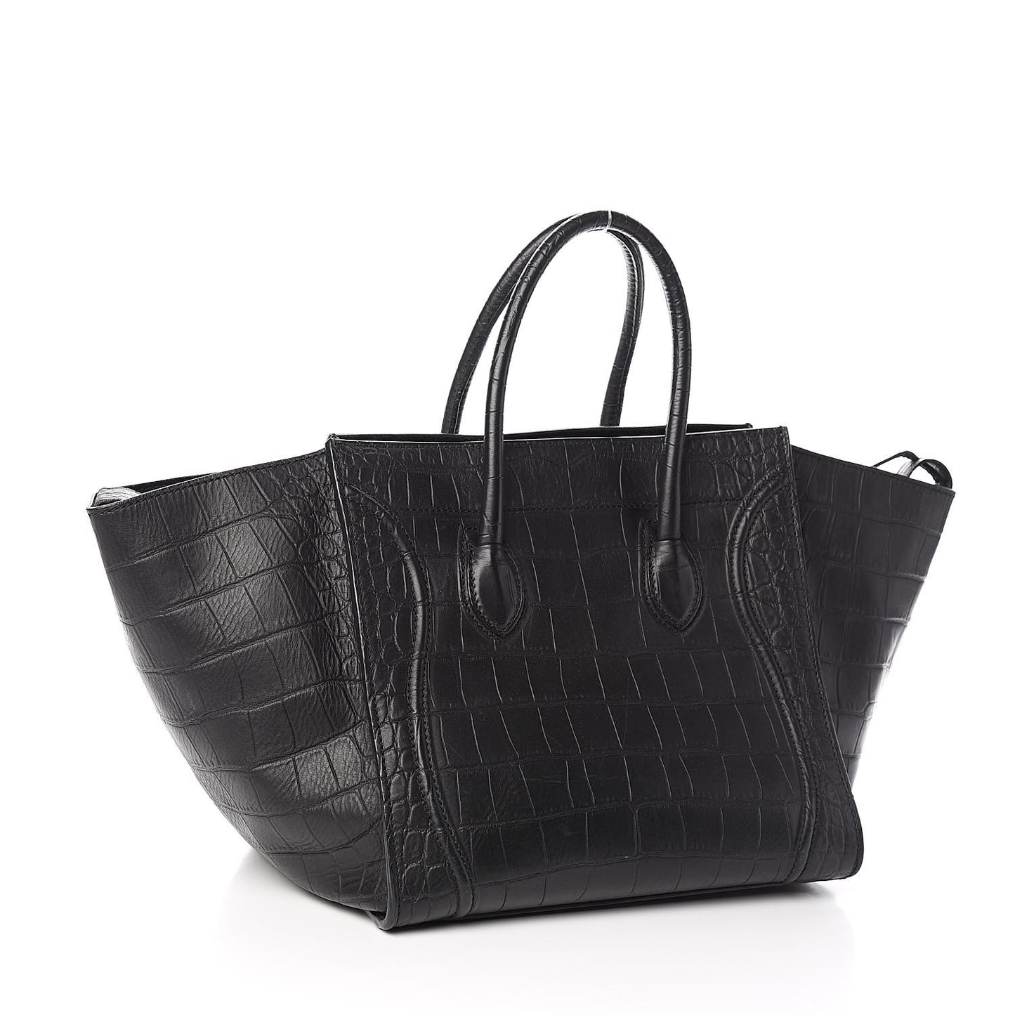 Crocodile Embossed Calfskin Medium Phantom Luggage Black
