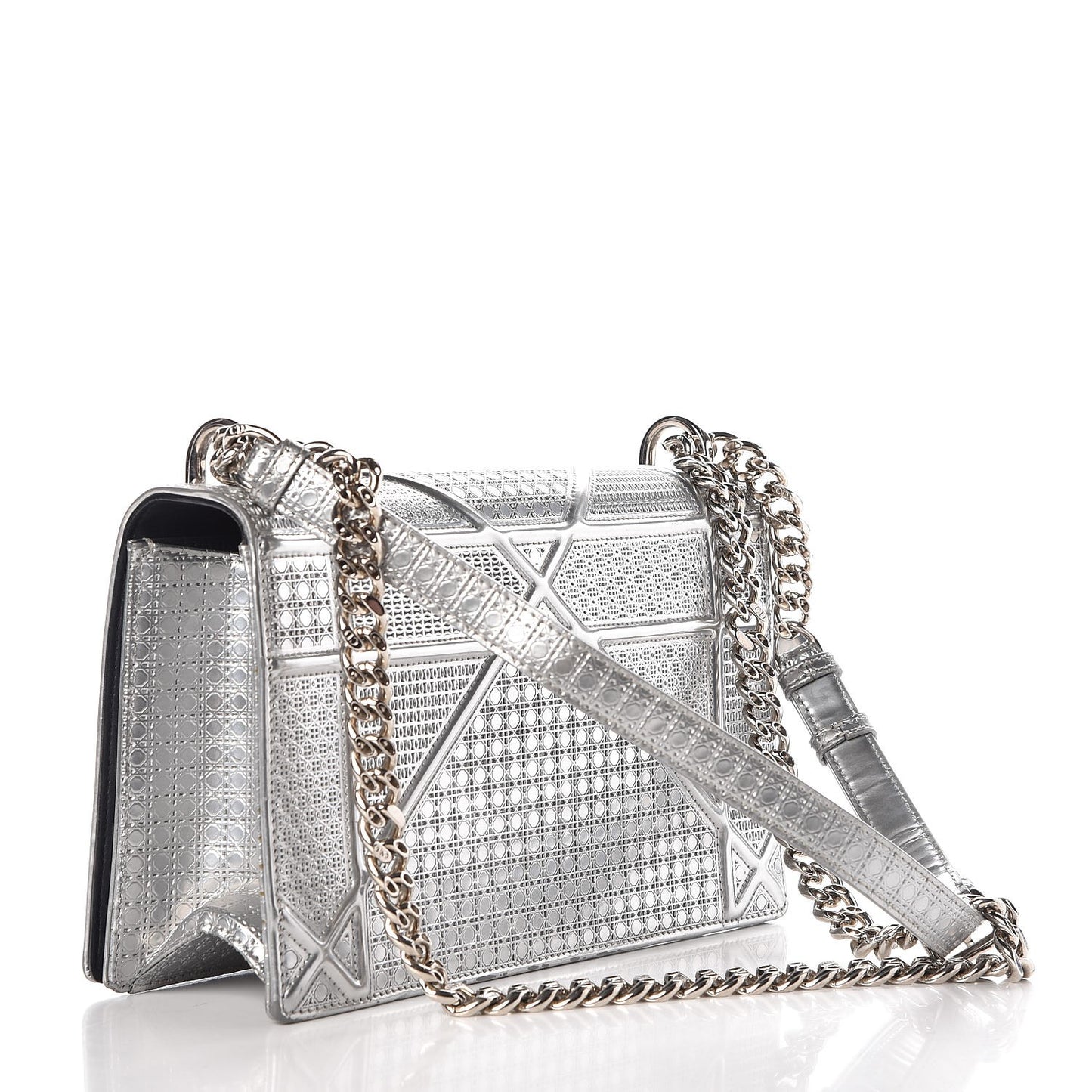Metallic Patent Micro-Cannage Medium Diorama Flap Bag Silver
