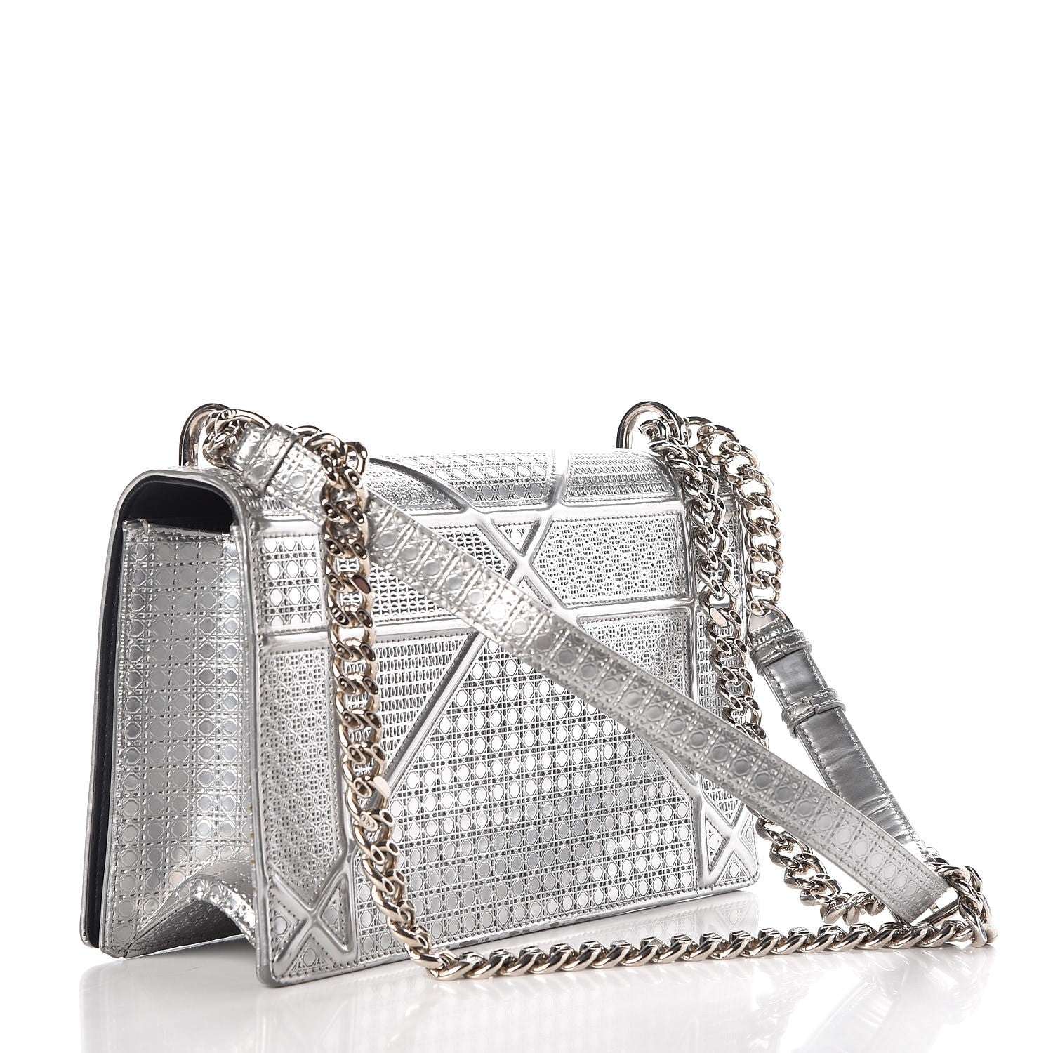 Christian Dior Metallic Patent Micro-Cannage Medium Diorama Flap Bag Silver 3 of 11