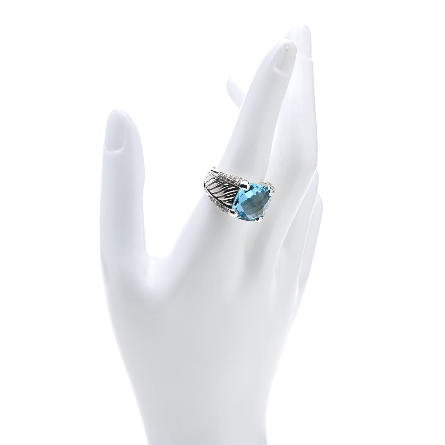 Sterling Silver Blue Topaz Diamond 14mm Cocktail Ring 57 8