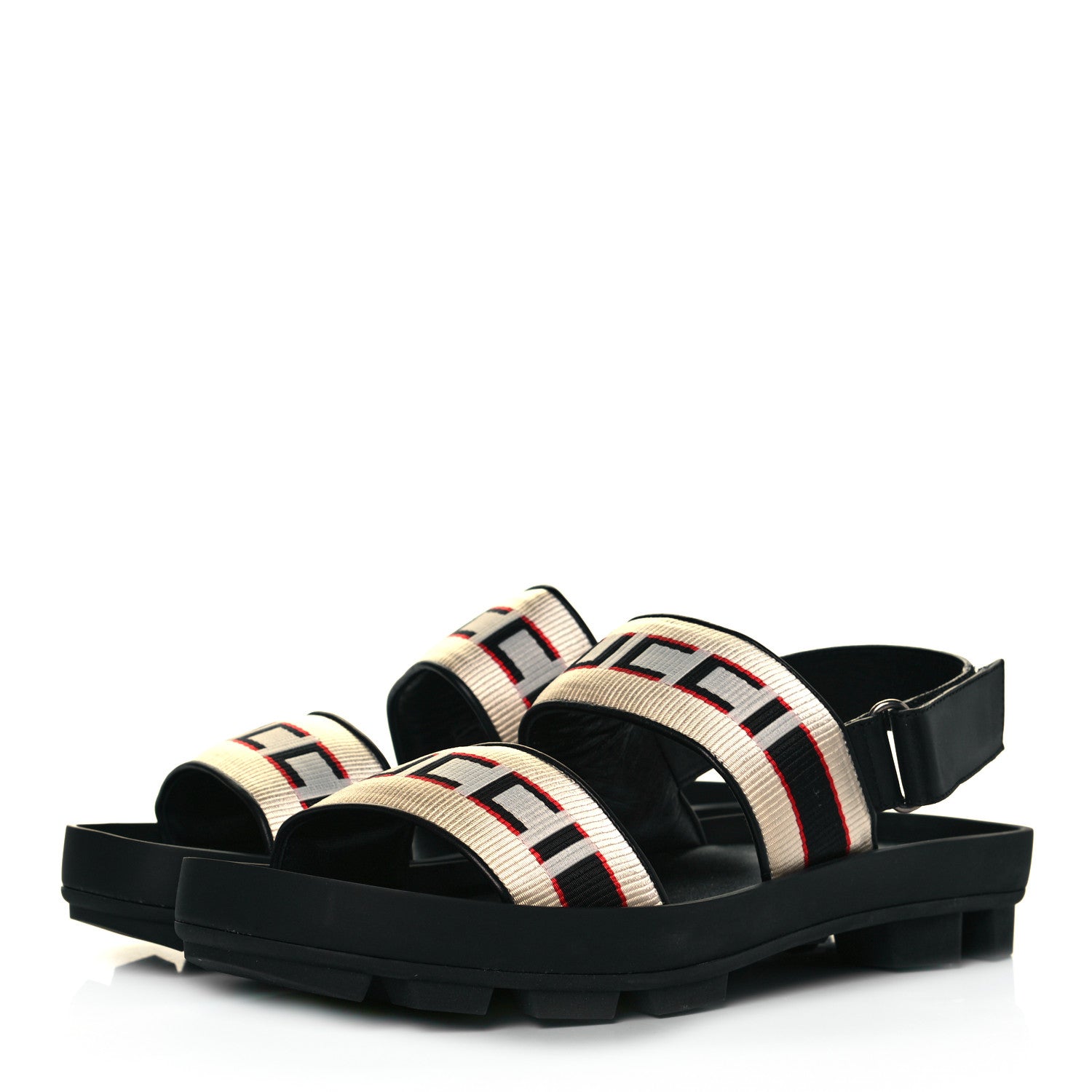 Gucci Nylon Cirano Lux Stripe Mens Cleat Sole Slingback Sandals 10 Ecru Poppy Black 3 of 8