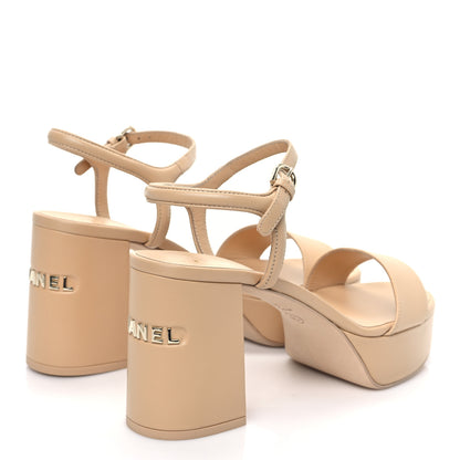 Chanel Lambskin Logo Platform Sandals 39.5 Beige 4 of 9