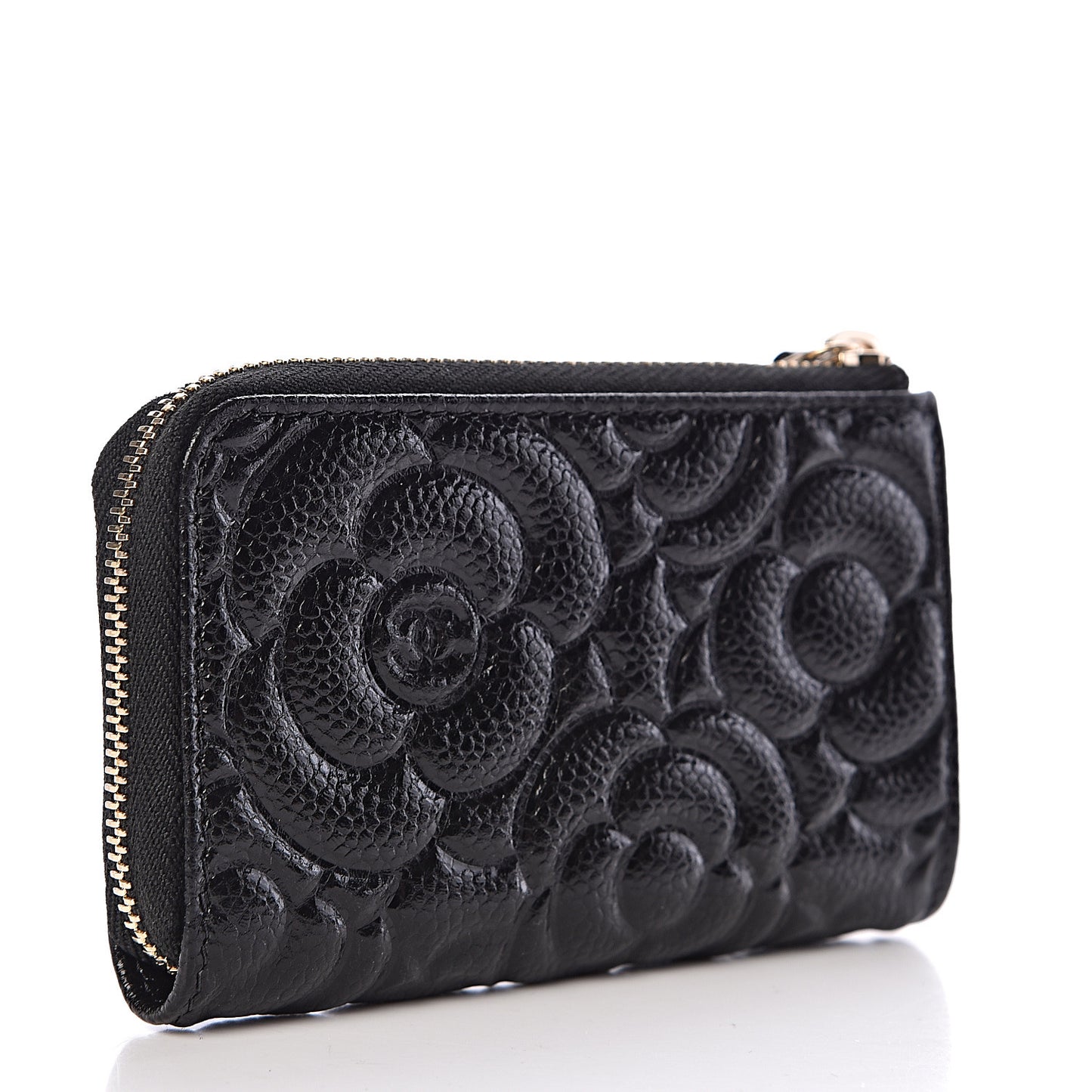 Caviar Camellia Embossed Key Holder Case Black