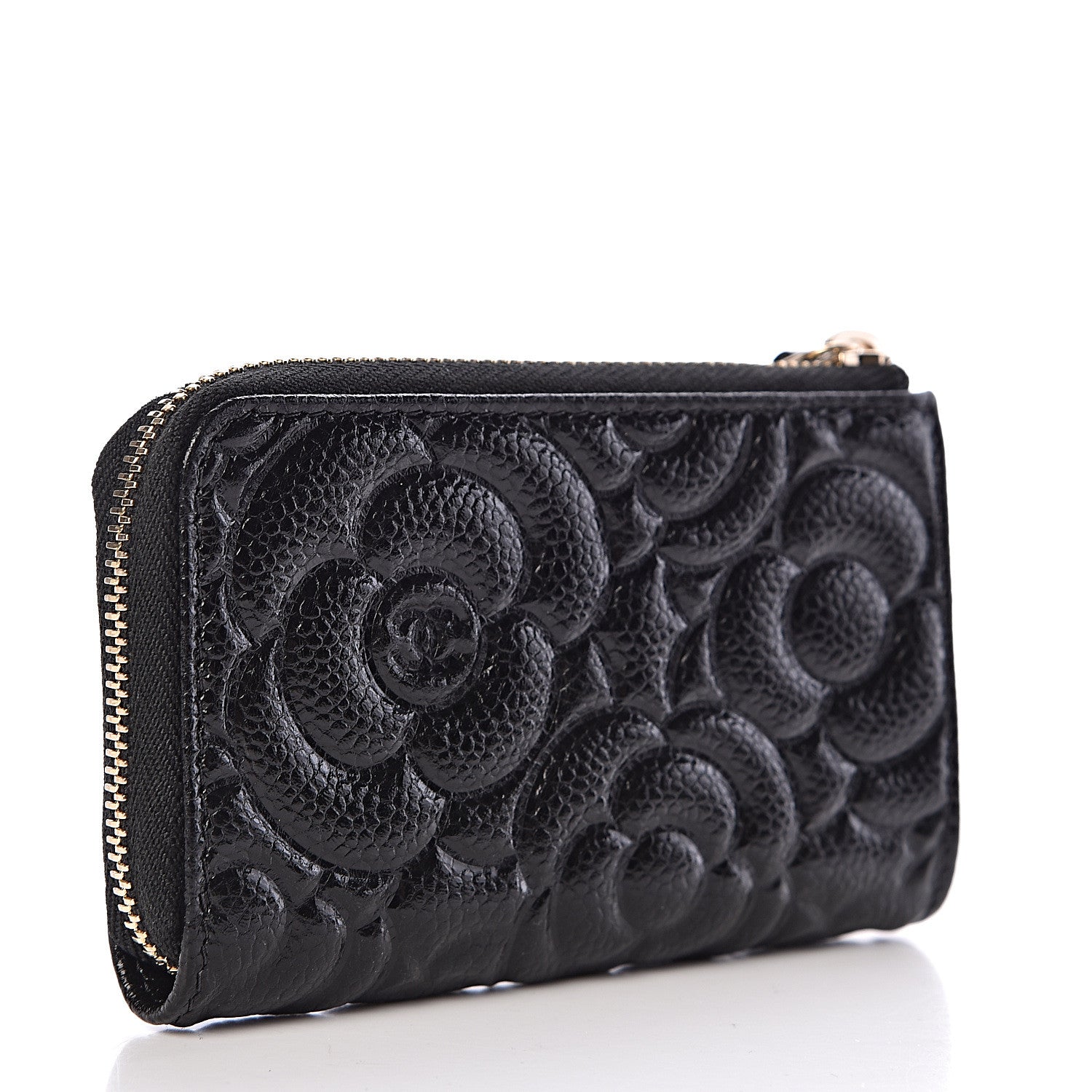 Chanel Caviar Camellia Embossed Key Holder Case Black 3 of 8