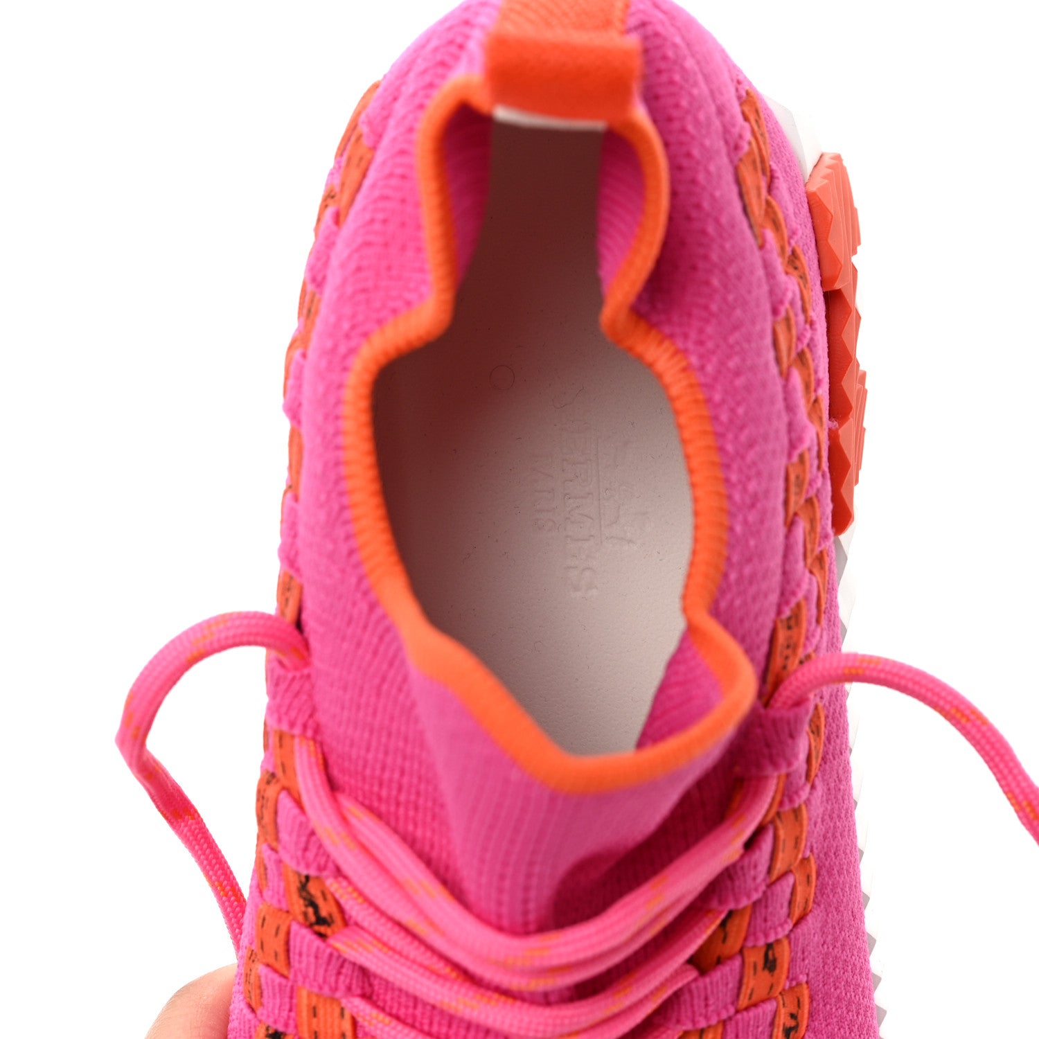 Hermes Knit Womens Flex Bolduc Sneakers 37 Rose Framboise Orange 7 of 7
