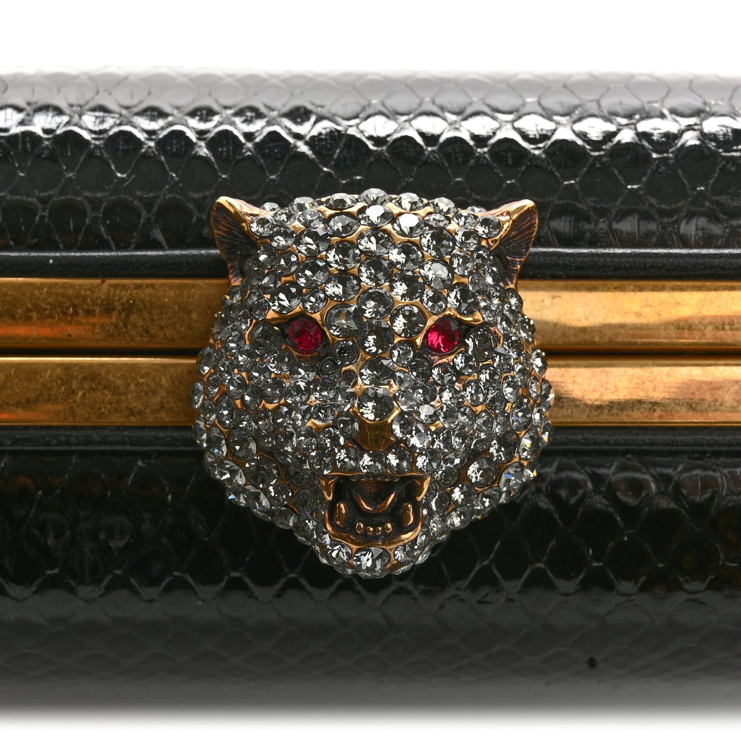 Snakeskin Crystal Tiger Broadway Clutch Black