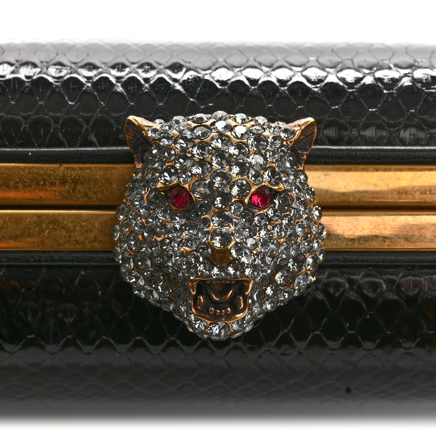 Gucci Snakeskin Crystal Tiger Broadway Clutch Black 12 of 12