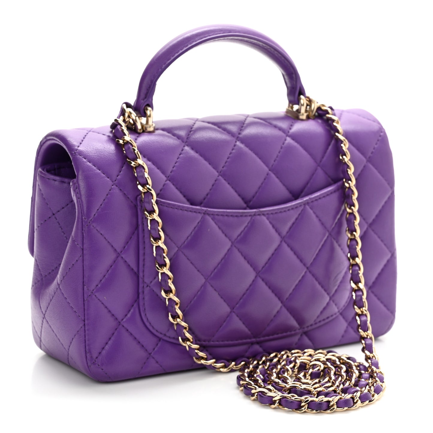 Lambskin Quilted Mini Top Handle Rectangular Flap Dark Purple