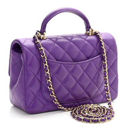 Chanel Lambskin Quilted Mini Top Handle Rectangular Flap Dark Purple 3 of 12