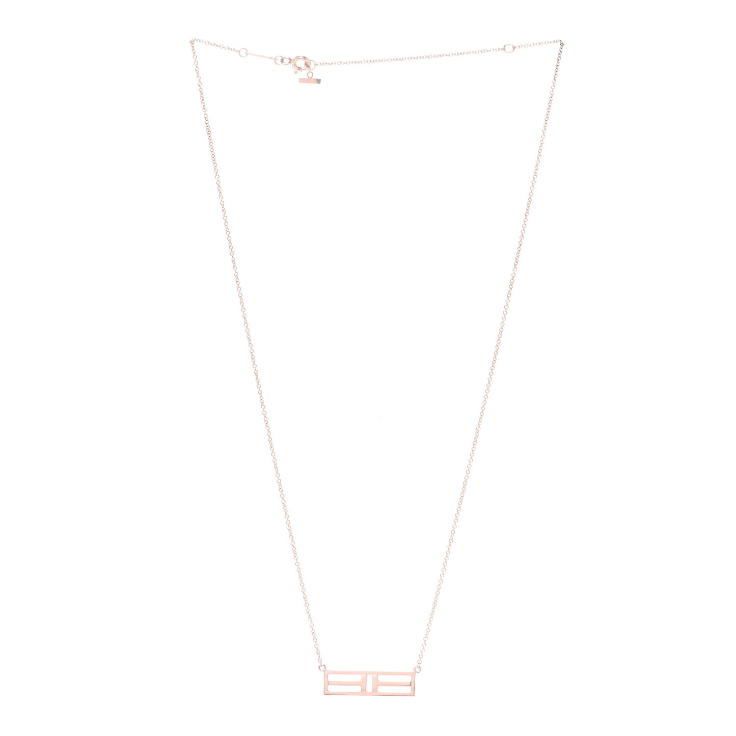 18K Rose Gold T Open Horizontal Bar Pendant Necklace