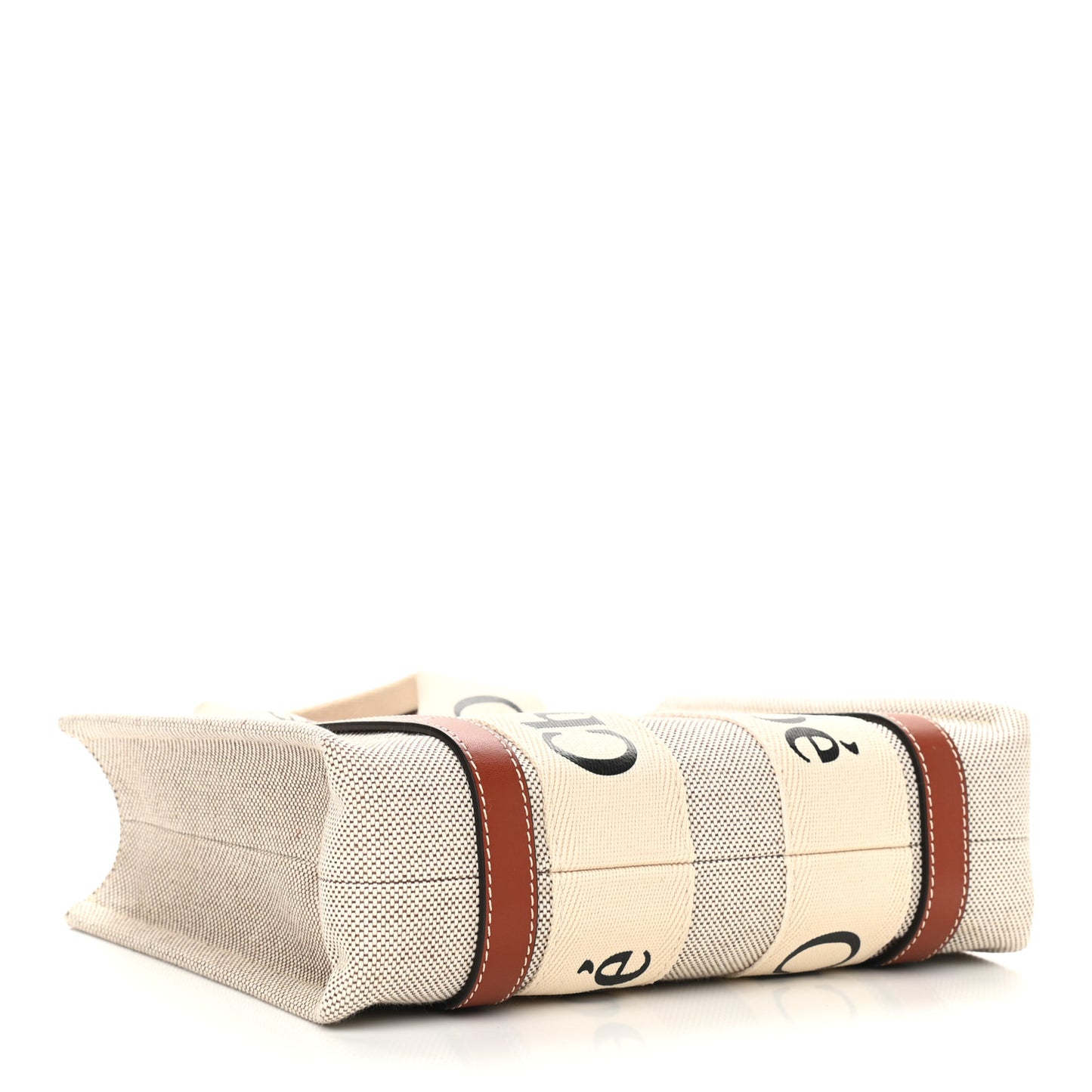 Cotton Calfskin Small Woody Ribbon Tote White Brown
