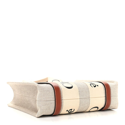 Chloe Cotton Calfskin Small Woody Ribbon Tote White Brown 4 of 9