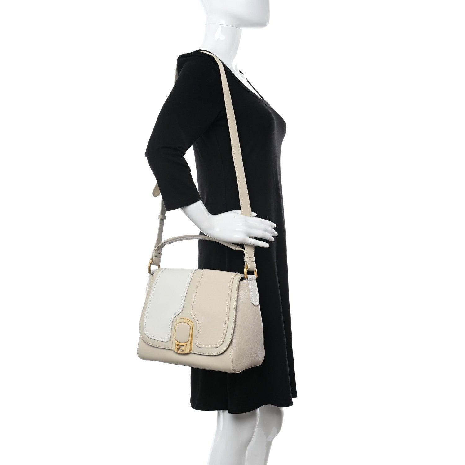 Fendi Calfskin Colorblock Anna Shoulder Bag Beige 2 of 10