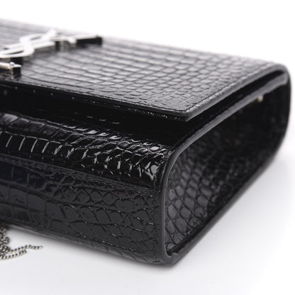 Saint Laurent Calfskin Crocodile Embossed Small Classic Monogram Kate Tassel Satchel Black 8 of 8