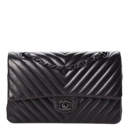 Chanel Lambskin Chevron Quilted Medium Double Flap So Black 1 of 14
