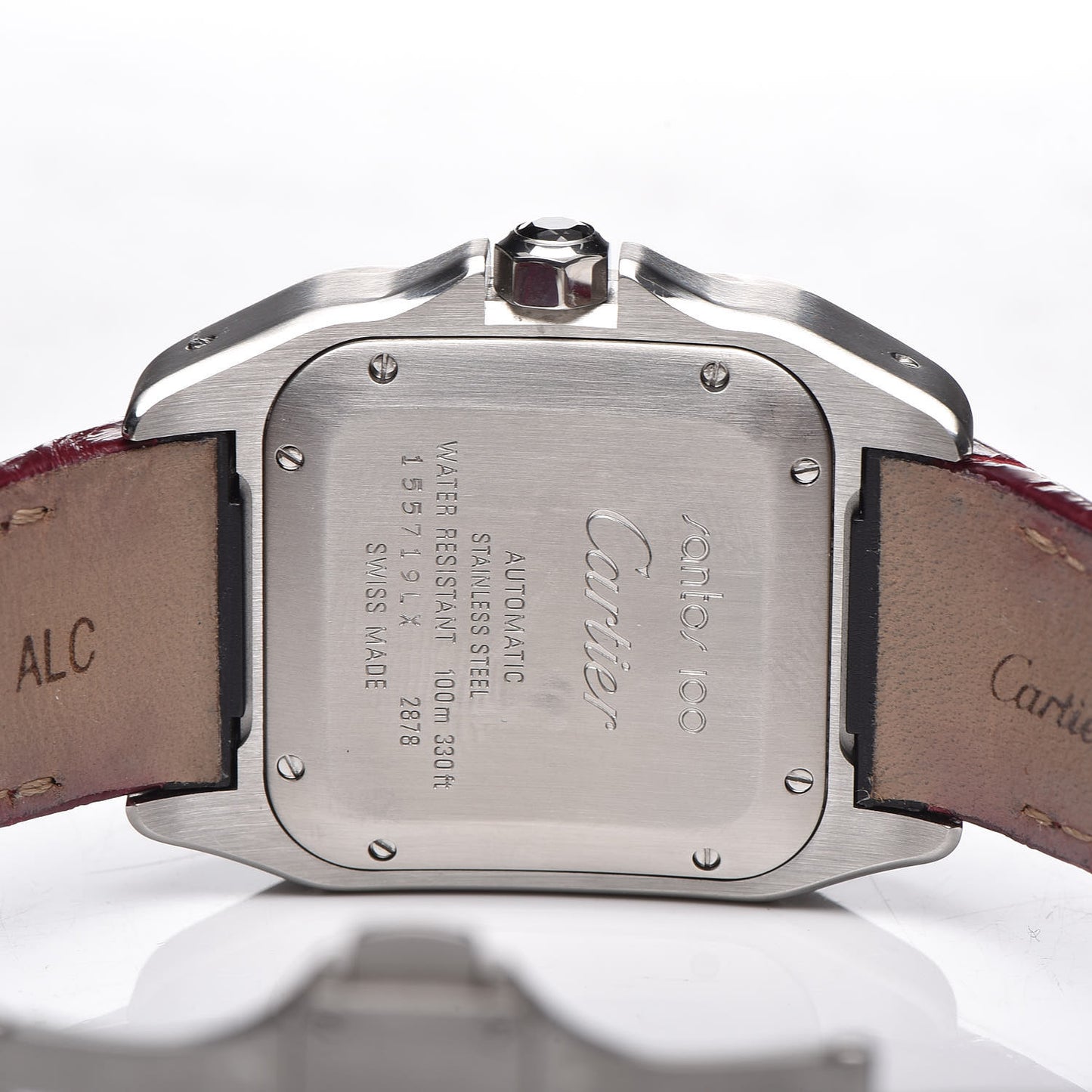 Stainless Steel Alligator 33mm Santos 100 Automatic Watch Red