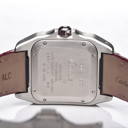 Cartier Stainless Steel Alligator 33mm Santos 100 Automatic Watch Red 5 of 10
