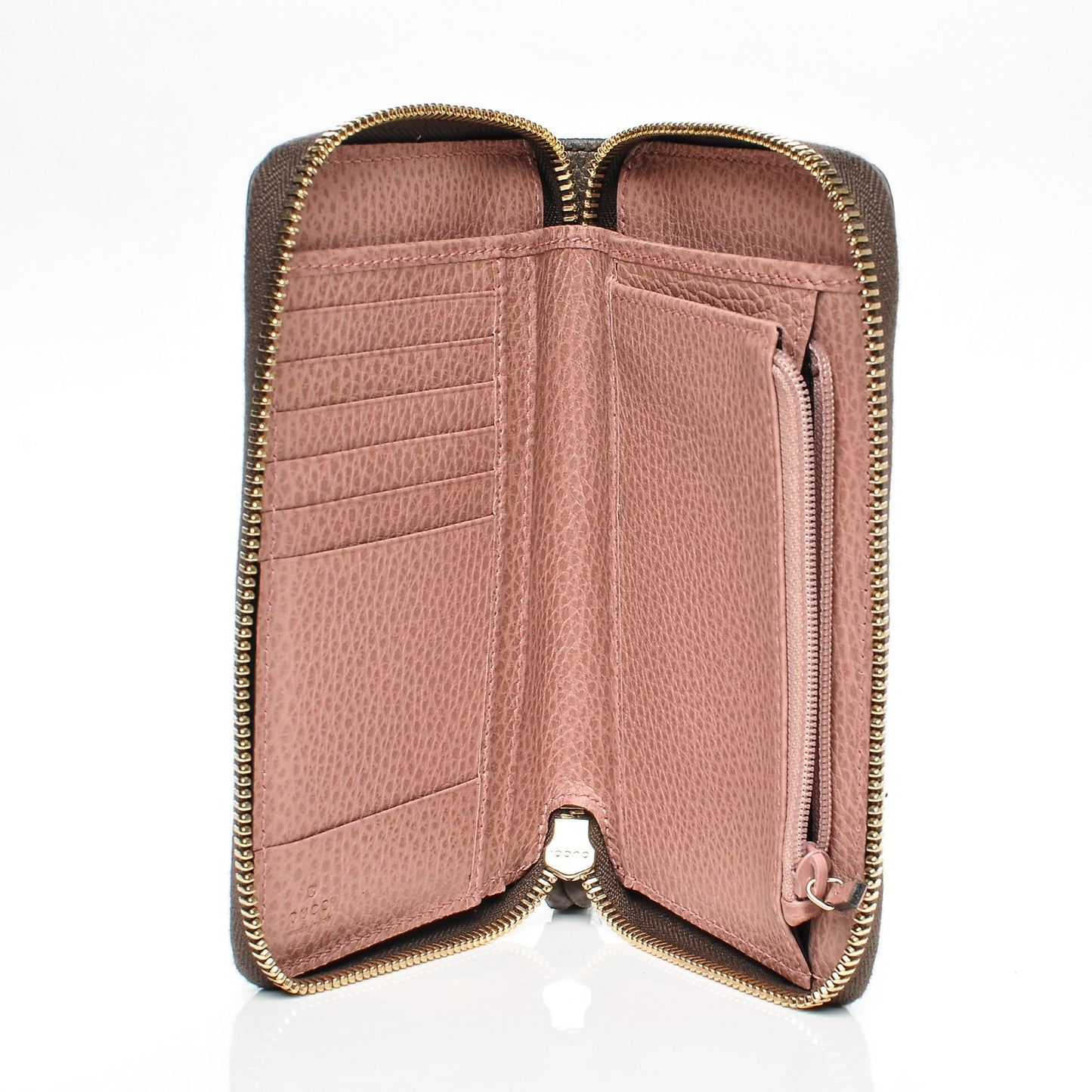 Dollar Calfskin Bi-Color Medium Swing Zip Around Wallet Grey Field Soft Pink