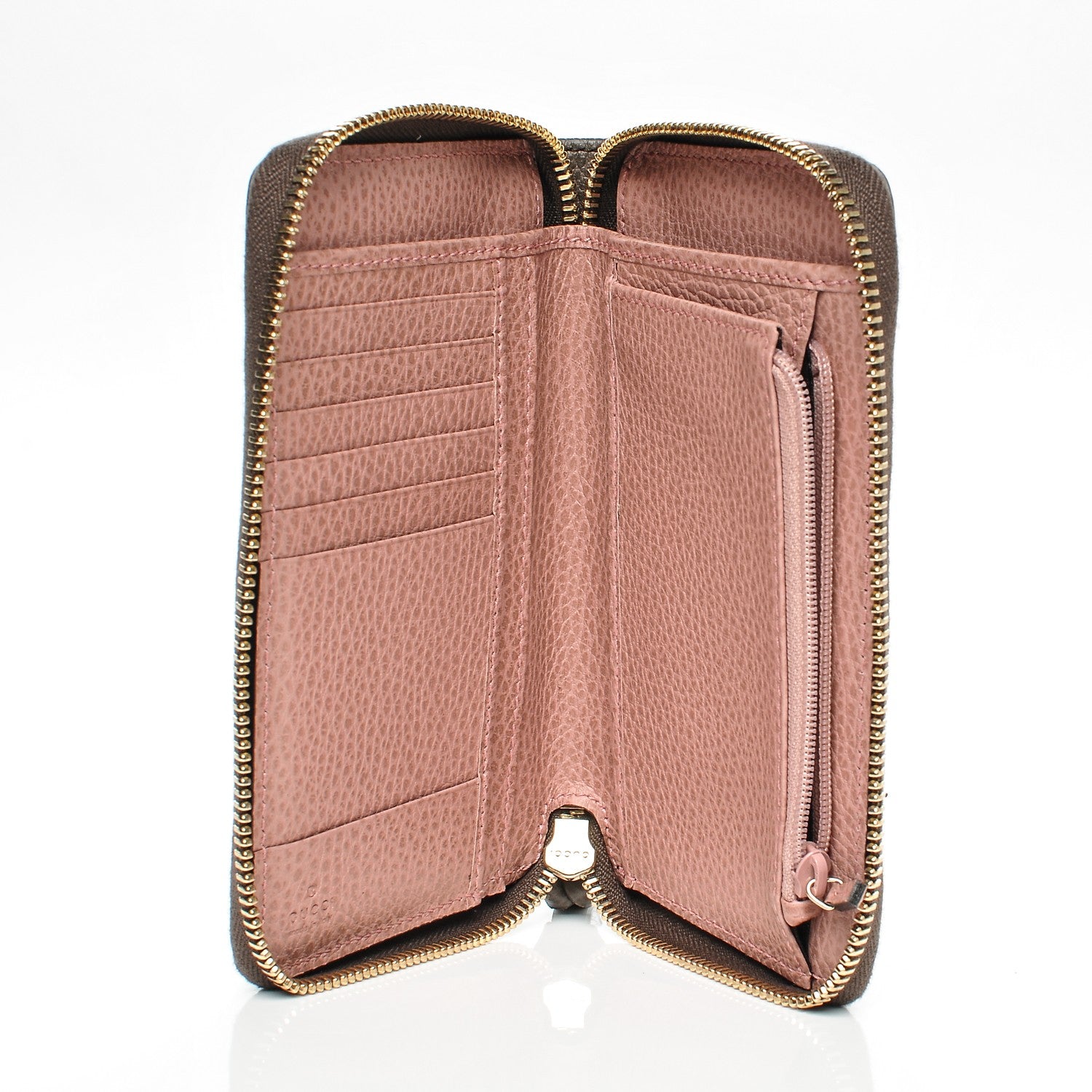 Gucci Dollar Calfskin Bi-Color Medium Swing Zip Around Wallet Grey Field Soft Pink 5 of 7