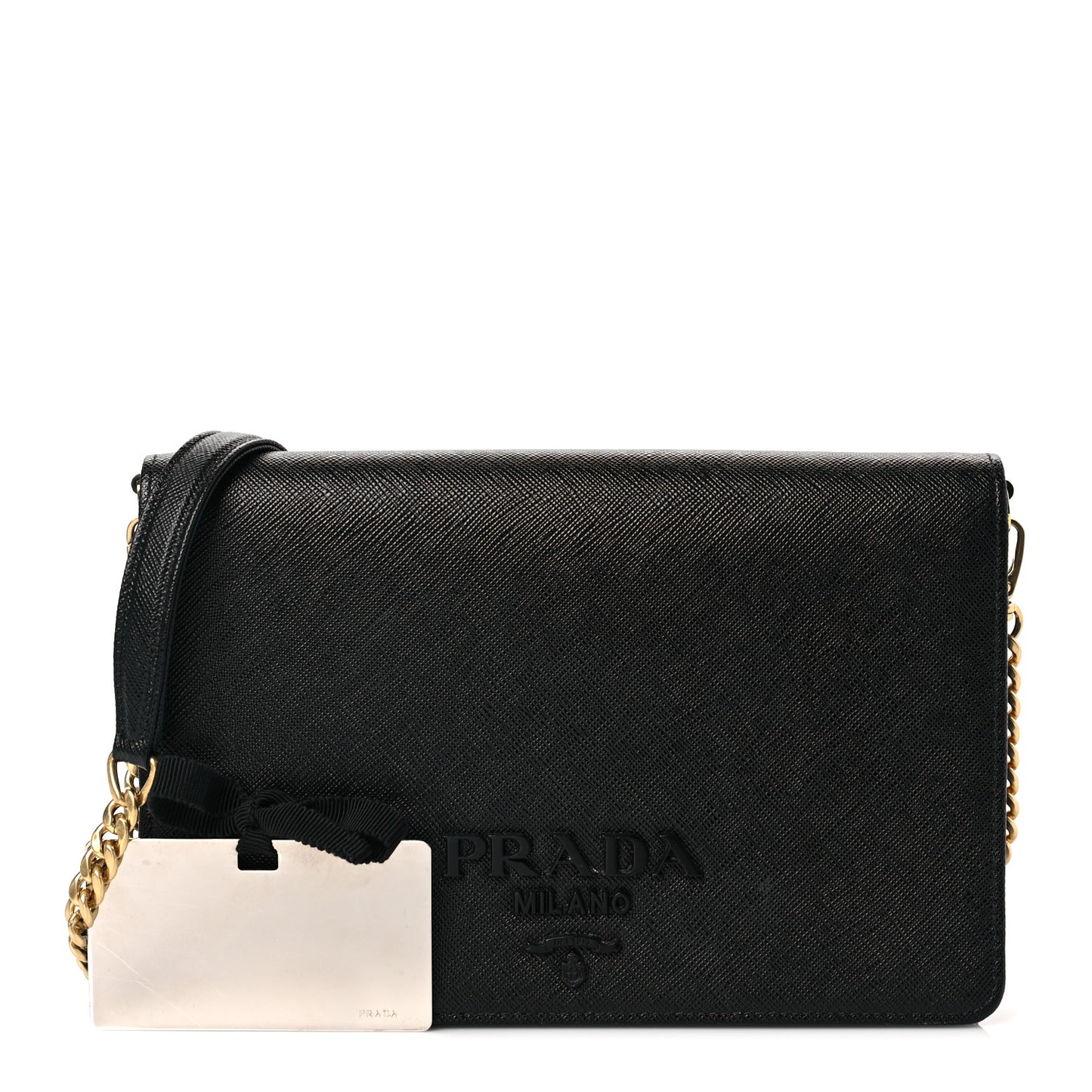Saffiano Lux Monochrome Chain Wallet Black