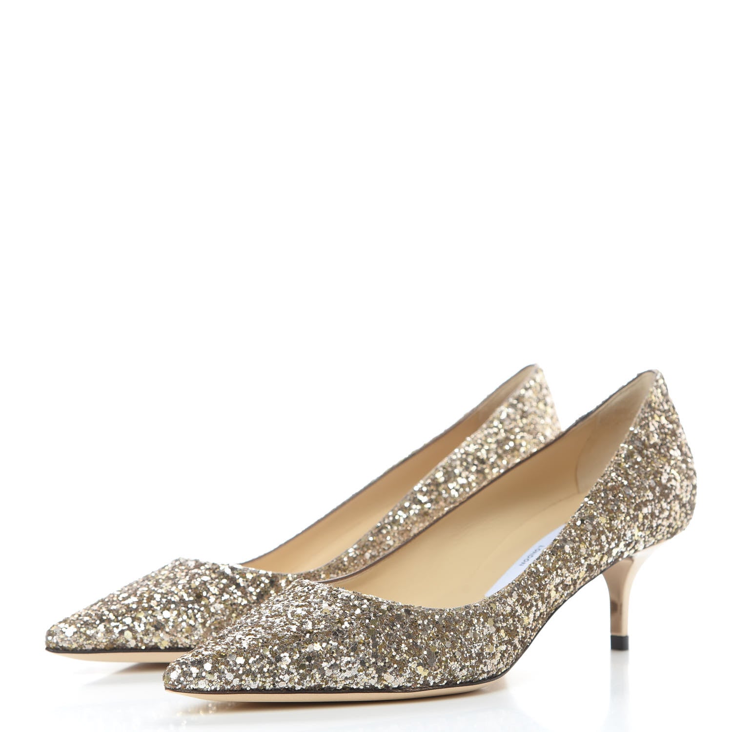 Jimmy Choo Coarse Glitter Fabric Pointy Toe Aza 40 Pumps 35.5 Antique Gold 3 of 8