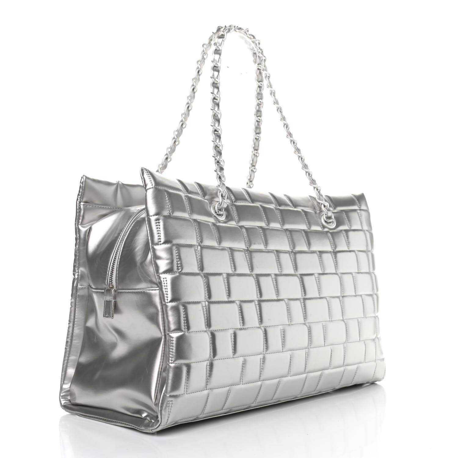 Chanel Vinyl Quilted Frozen Shopping Tote Silver 3 of 13