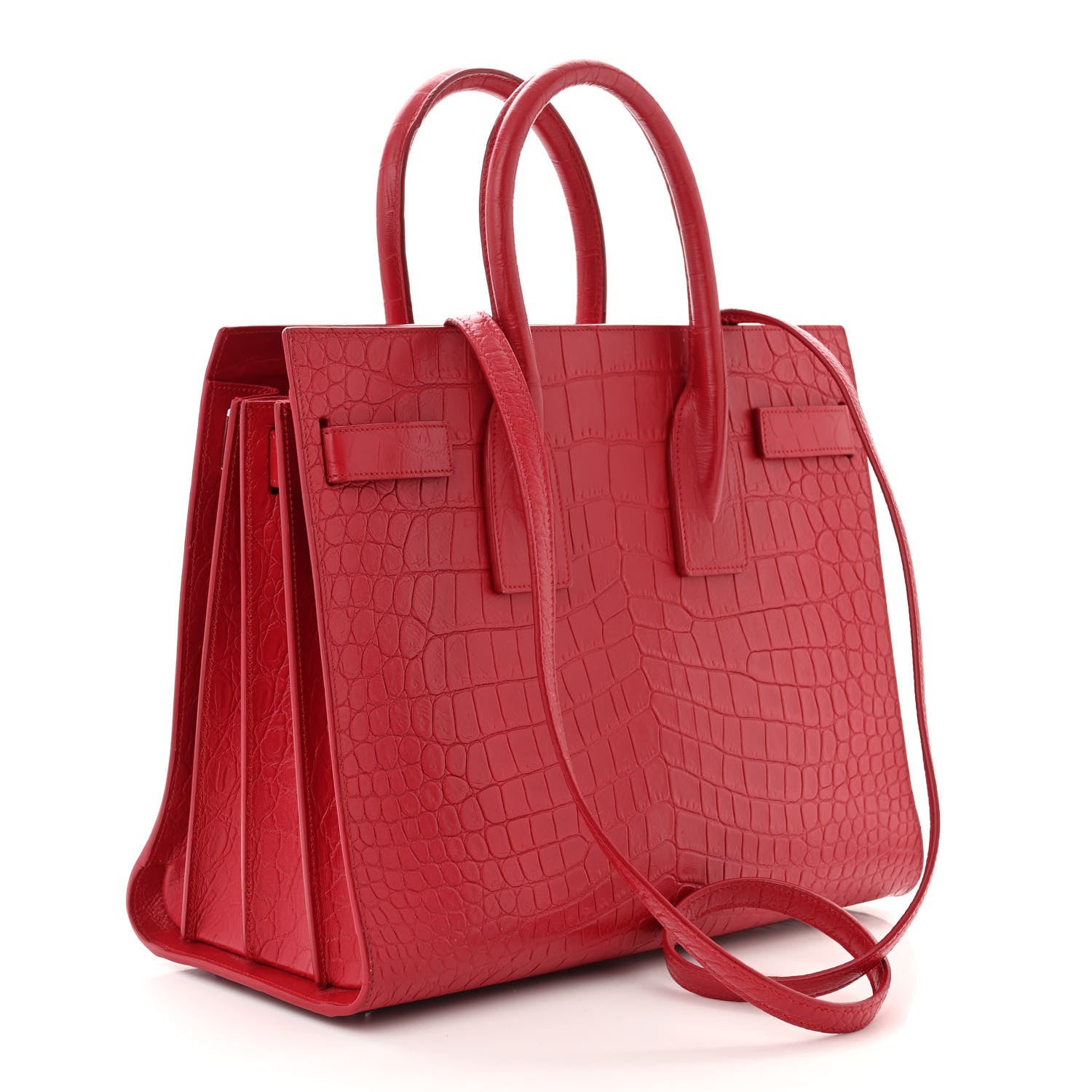 Saint Laurent Calfskin Crocodile Embossed Small Sac de Jour Eros Red 2 of 12