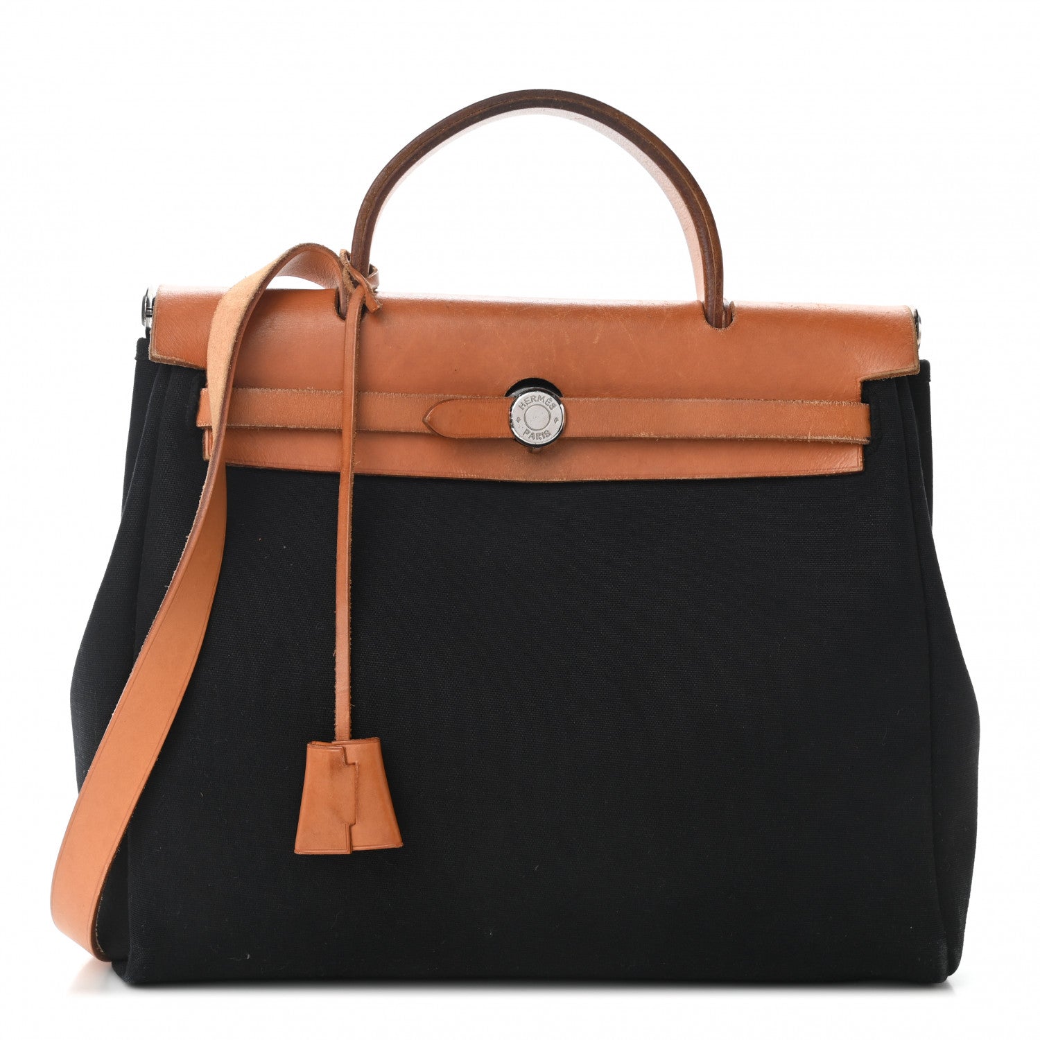 Hermes Toile Vache Calfskin Herbag PM 30 Black Natural 3 of 10