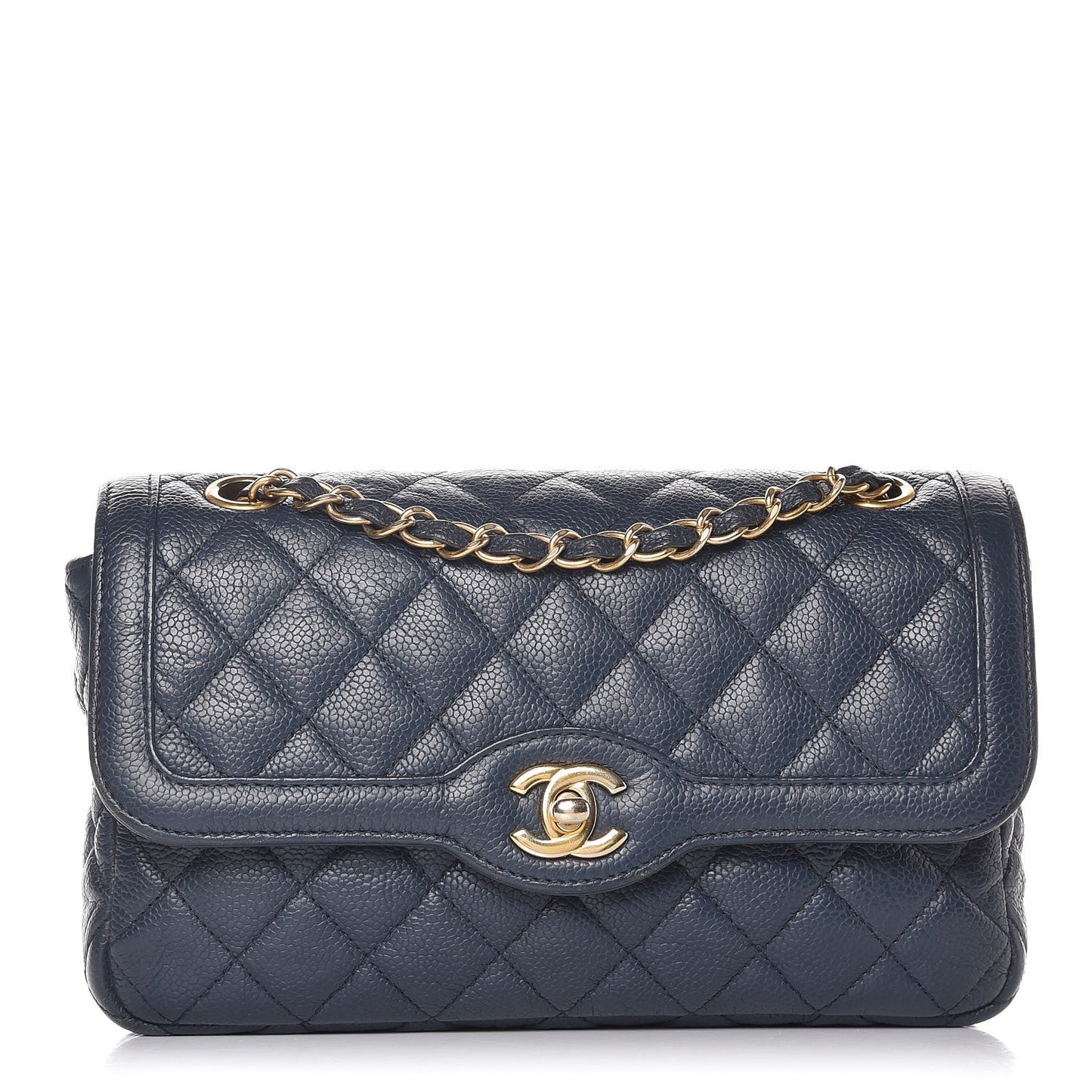 Crumpled Grained Calfskin Small Two Tone Flap Navy