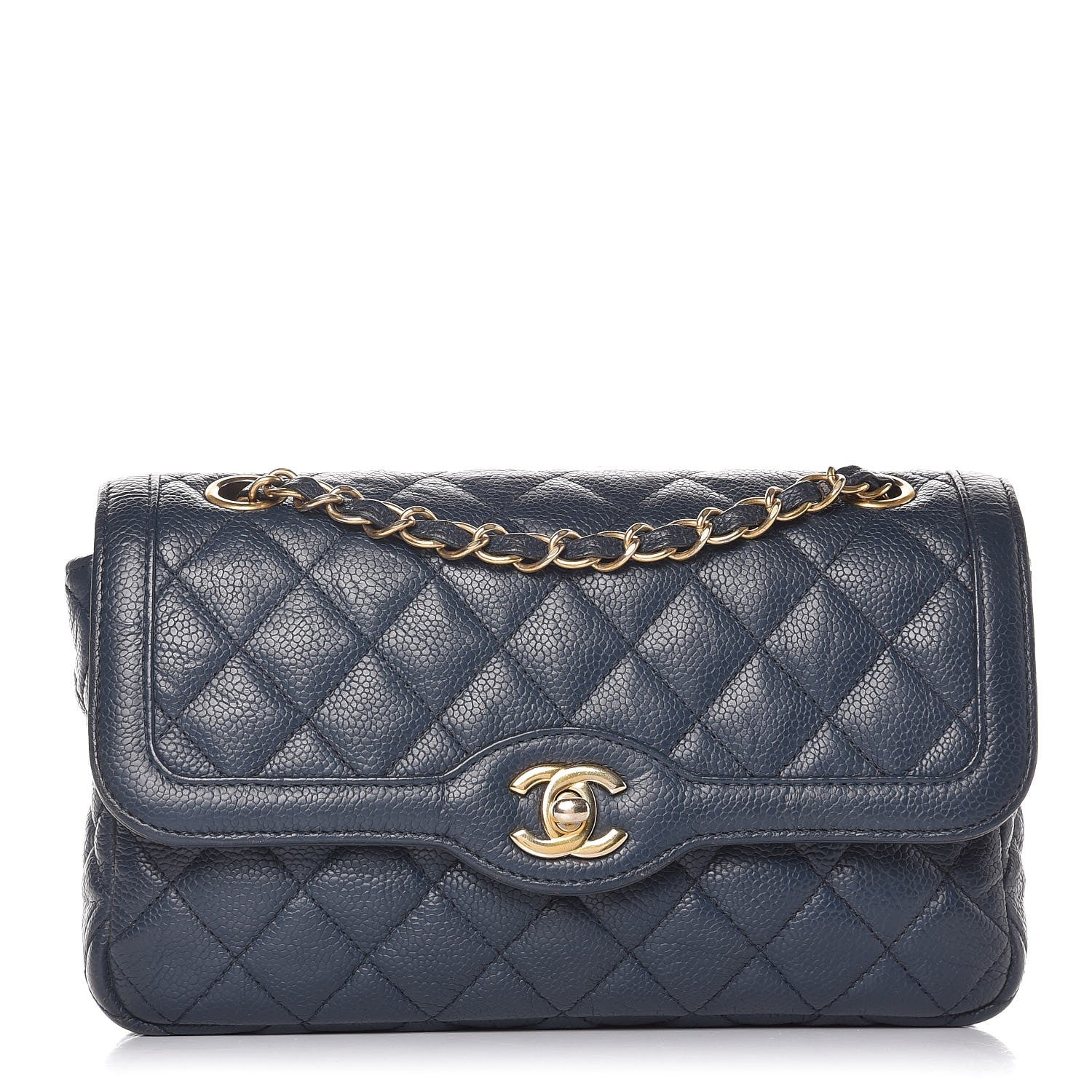 Chanel Crumpled Grained Calfskin Small Two Tone Flap Navy 1 of 10