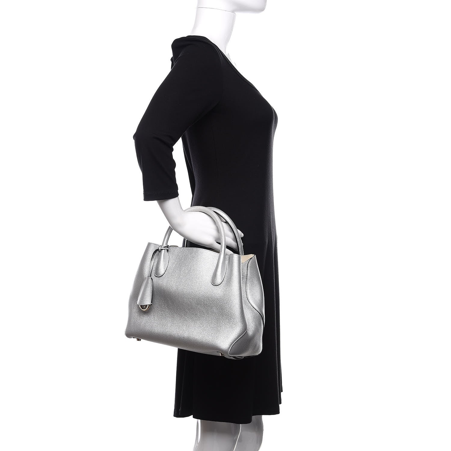 Christian Dior Metallic Supple Grained Calfskin Medium Open Bar Tote Silver 3 of 11