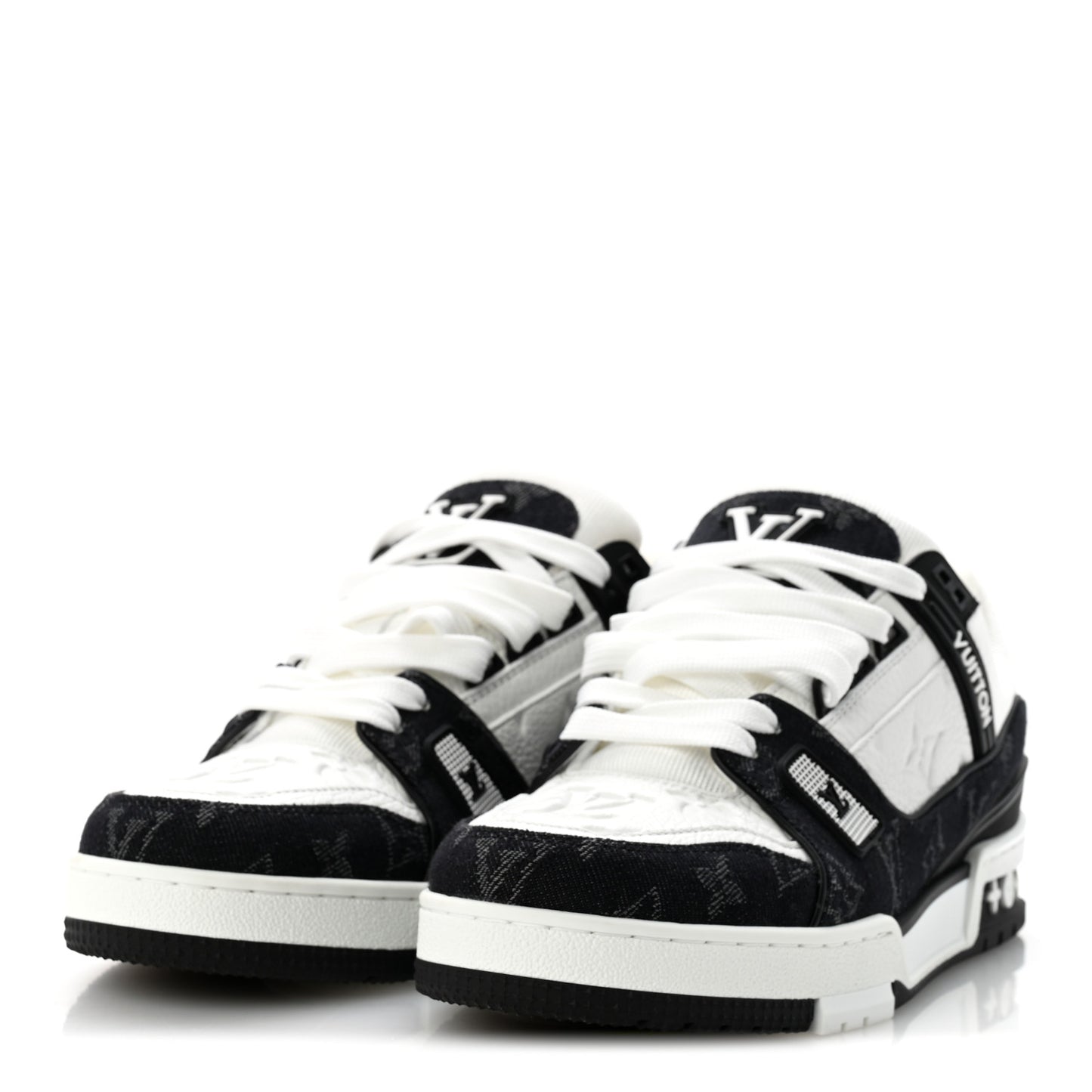 Calfskin Embossed Monogram Denim Womens LV Trainer Sneakers 39 Black