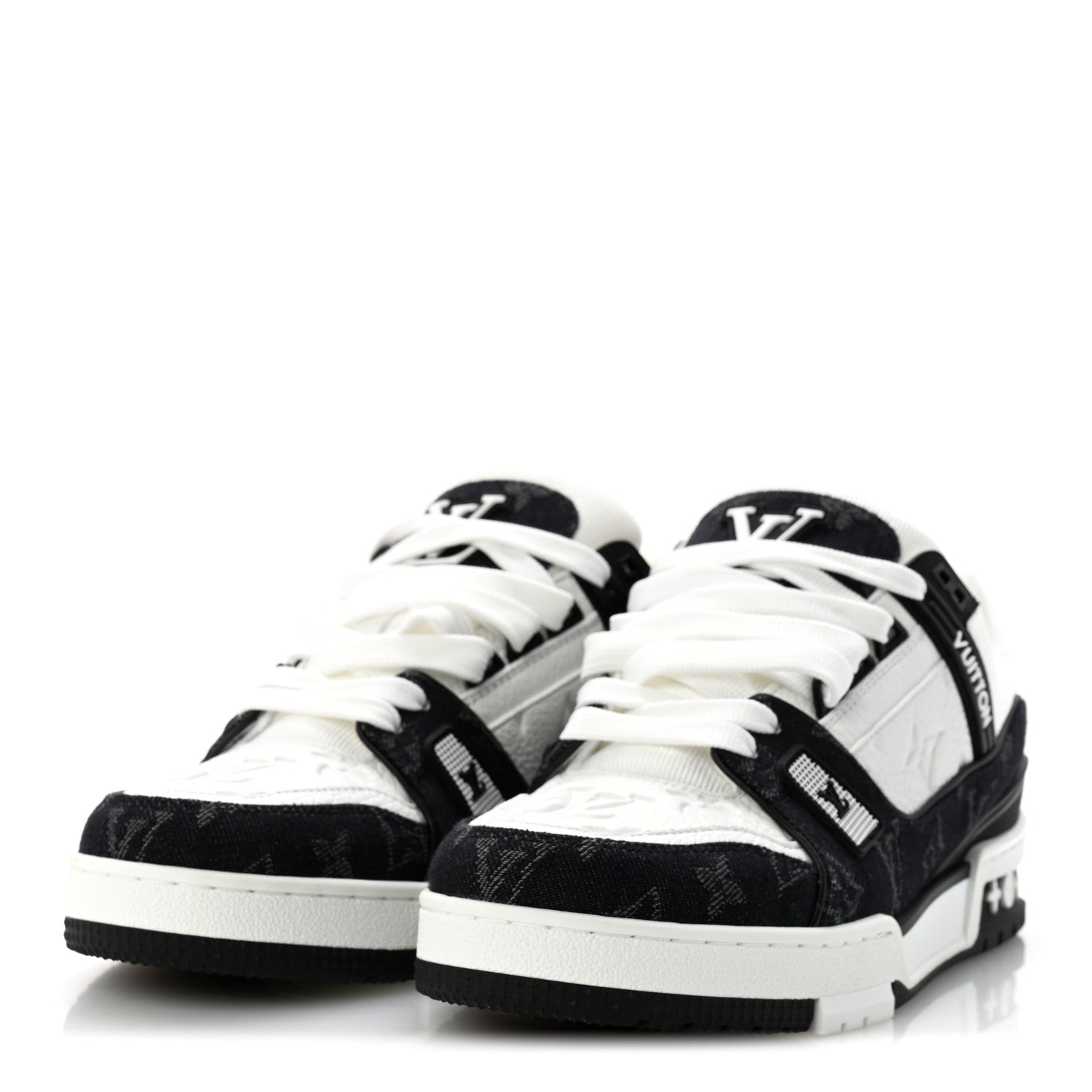 Louis Vuitton Calfskin Embossed Monogram Denim Womens LV Trainer Sneakers 39 Black 4 of 10