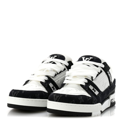 Louis Vuitton Calfskin Embossed Monogram Denim Womens LV Trainer Sneakers 39 Black 4 of 10