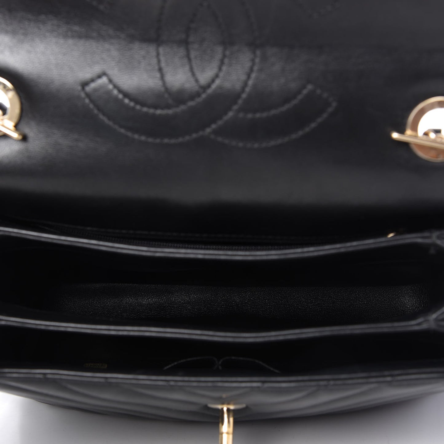 Lambskin Chevron Quilted Small Trendy CC Dual Handle Flap Bag Black