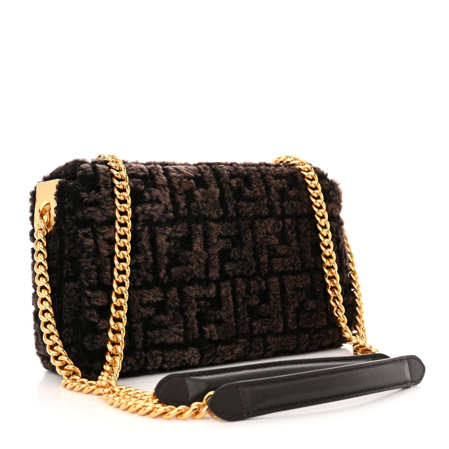 Fendi Shearling FF Midi Chain Baguette Ebano 3 of 10