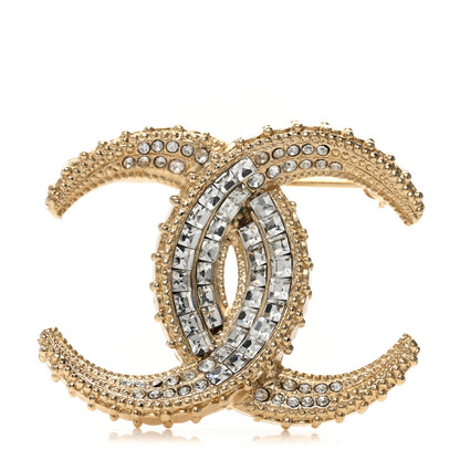 Chanel Metal Crystal Baguette CC Brooch Gold 1 of 4