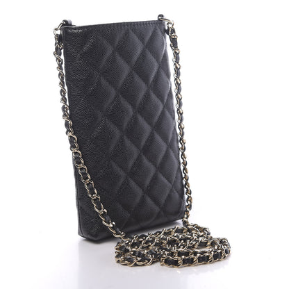 Chanel Caviar Quilted French New Wave Phone Holder With Chain Black 2 of 11